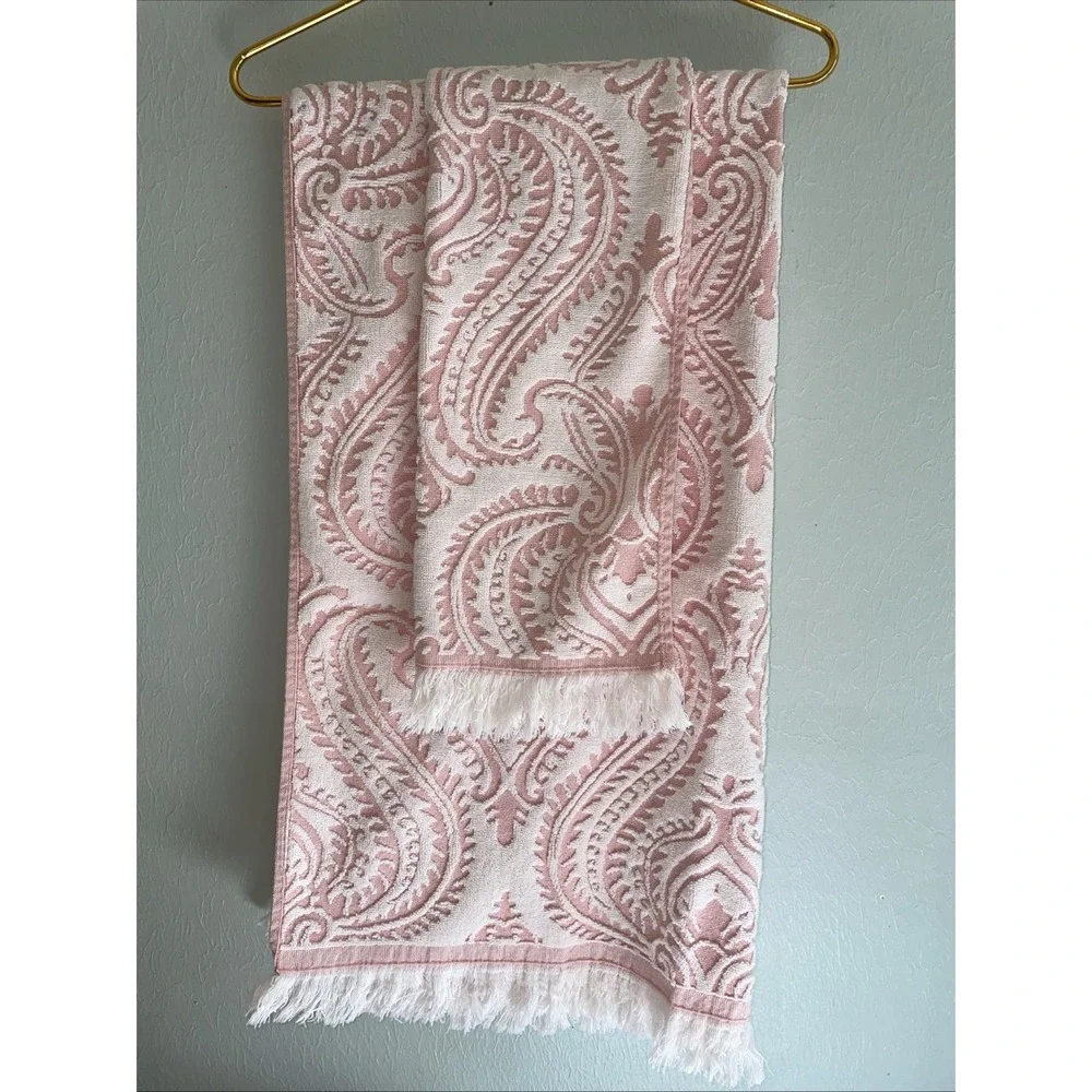 Enchante Laina Pink Paisley Turkish Cotton Towel Set Of 4 Bath & 4 Hand Fringe